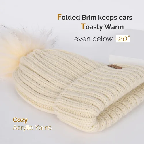 Vista 2 de FURTALK Gorro de punto para el invierno para mujer con pompón de piel sintética