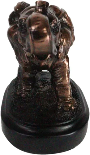 Vista 2 de Ebros - Figura de elefante africano de ternero con tronco elevado en acabado de resina galvanizada de bronce con base de trofeo de 4 pulgadas