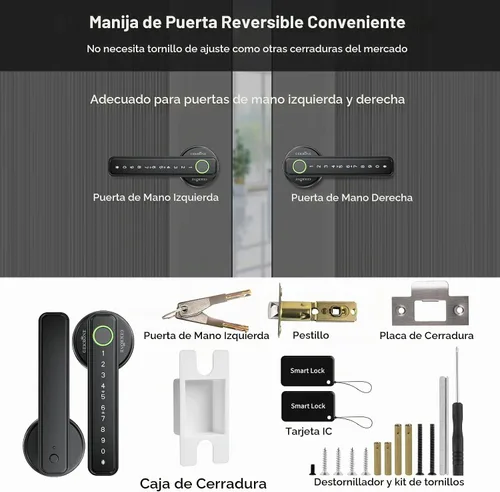Vista 9 de TUYA - Cerradura de palanca inteligente de huellas dactilares con control de aplicación, entrada sin llave, pantalla táctil Bluetooth, mango