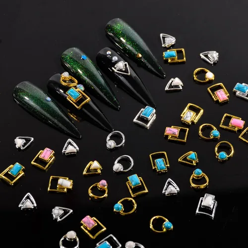 Vista 10 de Nail Art Studs 3D Nail Charms Sparkle Butterfly Nail Charms Gold Studs Rhinstones Pearl Mix Shape Butterfly Flower 3D Nail Jewelry Studs Decor Kit