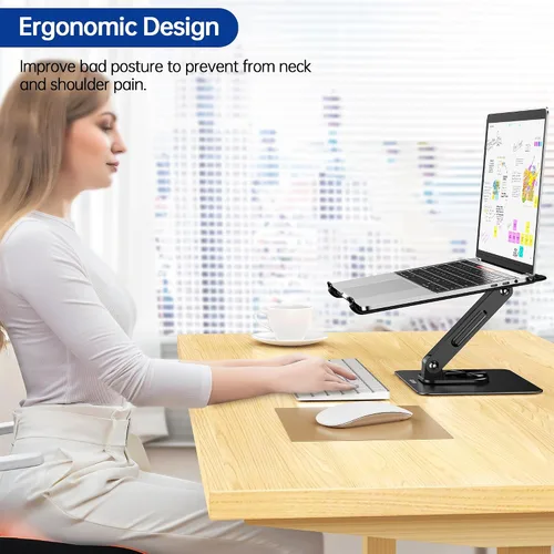 Vista 4 de BESIGN LS12 - Soporte de laptop con base giratoria de 360°, soporte ergonómico ajustable para notebook, soporte elevador para computadora compatible