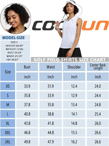 Vista 6 de COOrun Polo de golf para mujer, sin mangas, de secado rápido, ligero, cuello en V, con cuello en V