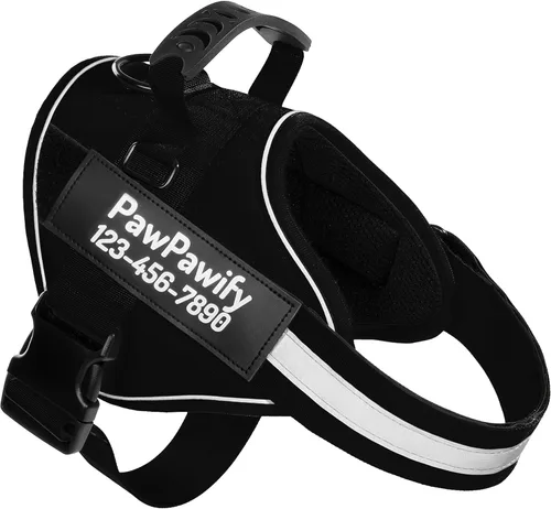Vista 14 de Arnés personalizado sin tirones para perro con 2 parches personalizados para nombre y teléfono, chaleco reflectante transpirable para mascotas