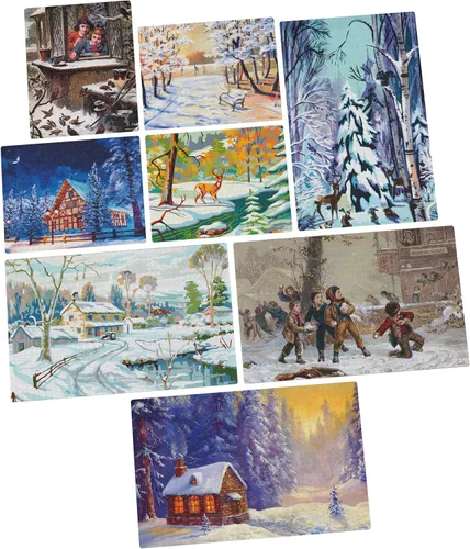 Vista 8 de Paquete de rompecabezas de 24 piezas, paisaje de ilustración de nieve de invierno navideño, 1000, 500, 300, 100, 48, 24 piezas, para niños y adultos