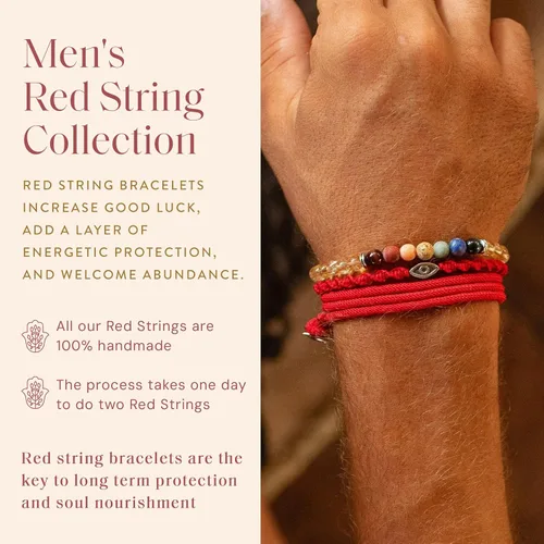 Vista 4 de KARMA AND LUCK Guardian of Blessing, pulsera de bronce de cuerda roja para hombre, hecha a mano en Bali para protección, tamaño ajustable