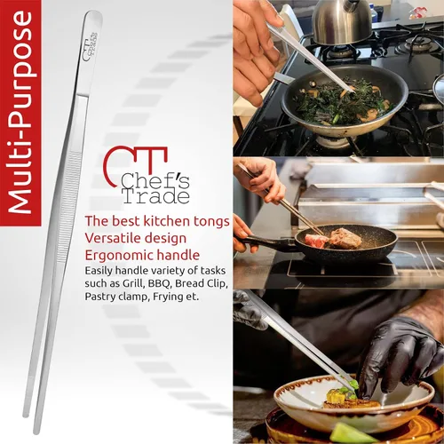 Vista 3 de Chef's Trade Pinzas profesionales de cocina y cocina, pinzas de acero inoxidable de 12 pulgadas, multiuso
