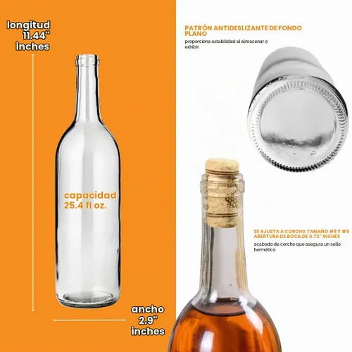 Vista 3 de FastRack - Botellas de vino de vidrio transparente de 25.4 fl oz (paquete de 36) Botellas W5 Claret/Burdeos Parte superior de corcho de fondo
