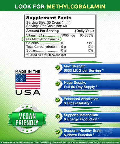 Vista 6 de Vitamina B12 Sublingual líquido gotas – 5000 mcg Suplemento con Methylcobalamin (methyl B-12) – Max absorción B 12 para aumentar la energía