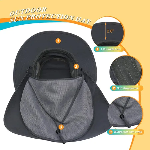 Vista 4 de Surblue Sombrero de pesca con solapa para el cuello, protección UV, protección UV, UPF50+