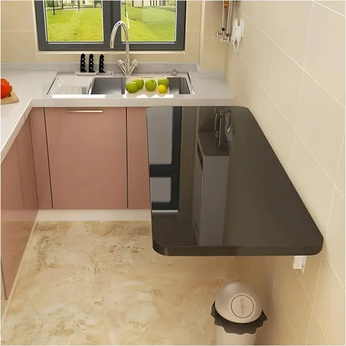 Vista 3 de Mesa de Pared Plegable Montada, Escritorio Flotante Blanco para Espacios Pequeños, Mesa Plegable de Lavandería con Soporte de Acero Inoxidable