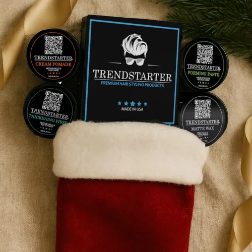 Vista 2 de TRENDSTARTER - Paquete de muestra de pomada mate premium para hombre - Crema, cera, pasta formadora, fibra espesante