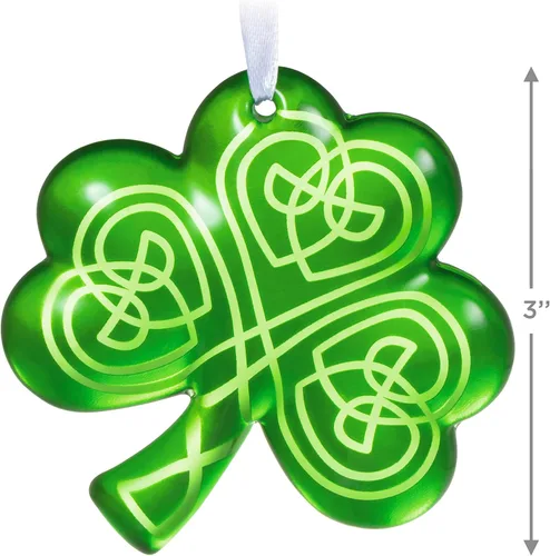 Vista 5 de Hallmark Keepsake Adorno de Navidad 2022, Luck o' The Irish Shamrock, Glass Trébol