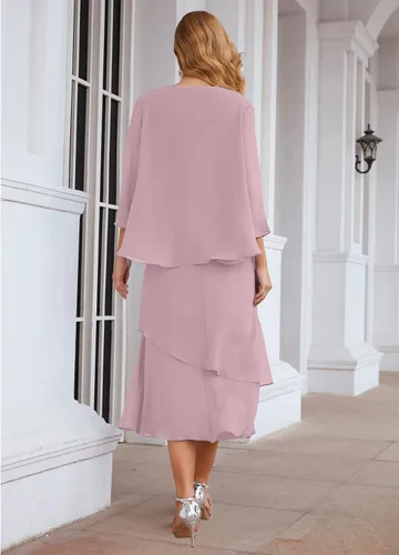 Vista 2 de Numbersea Vestidos formales de baile de graduación, de gasa, acampanados, para madre de la novia, tallas grandes para mujeres con chaqueta