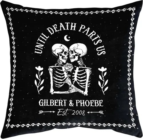 Vista 8 de Hyturtle Almohada gótica personalizada para parejas (inserto incluido) – Decoración espeluznante para Halloween y aniversario de boda – Regalos