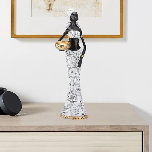 Vista 7 de BRASSTAR Escultura tribal afroamericana de resina 14.9 ''(H) Mujer blanca y negra con frasco sala de estar dormitorio estudio tienda decorativa
