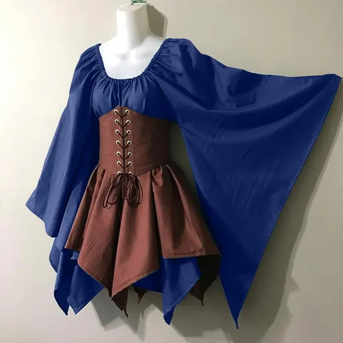 Vista 3 de Vestido irlandés tradicional para mujer, disfraz medieval renacentista, manga acampanada, falda de corsé, vestido gótico victoriano