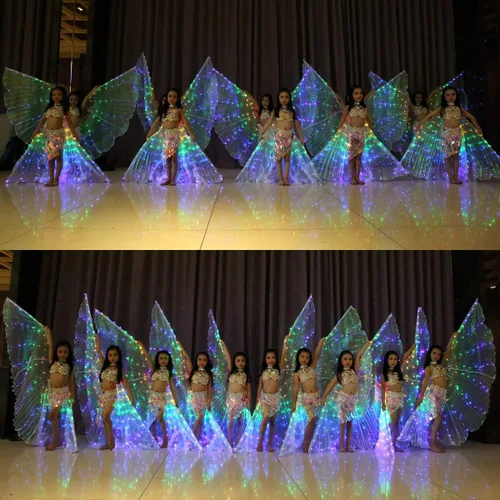 Vista 6 de Alas LED Isis que brillan iluminan disfraces de carnaval, Halloween, disfraces de alas de mariposa con palos telescópicos