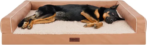 Vista 8 de Furhaven Sofá cama ortopédico para perro, sofá de espuma viscoelástica con refuerzos, felpa texturizada y funda resistente al agua, funda lavable