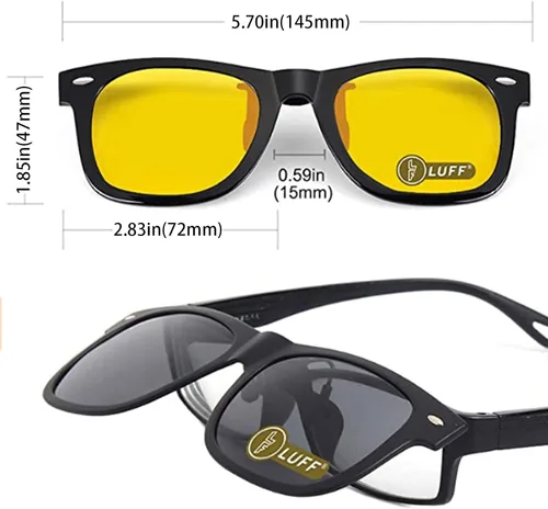 Vista 7 de LUFF 2 pares de lentes de sol polarizadosvisión nocturna con clip para conducir