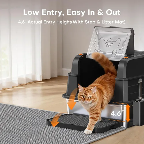 Vista 8 de CATLIKE XXXL - Caja de arena de acero inoxidable para gatos, 3 capas de orina a prueba de fugas, diseño cerrado con filtro de carbón para Maine Coon