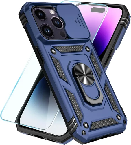 Vista 16 de SunStory Compatible con iPhone 13 Case/iPhone 14 Case con Protector de Pantalla HD y Cubierta de Cámara Deslizante y Soporte de Anillo Giratorio