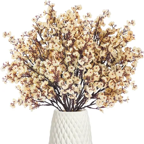 Vista 8 de Uieke - Ramo de 15 flores artificiales de Gypsophila tipo Baby Breath, flores de seda falsas de tacto real para hotel, hogar, oficina, cocina, baño