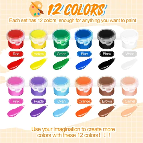Vista 3 de Fulmoon - Juego de 48 piezas/12 mini pintura para niños, kit de pintura lavable de 12 colores para el regreso a clases, kit de pintura lavable