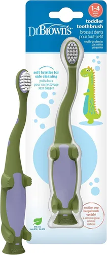 Vista 24 de Dr. Brown's Cepillo de dientes para niños pequeños, dinosaurio, verde, paquete de 1