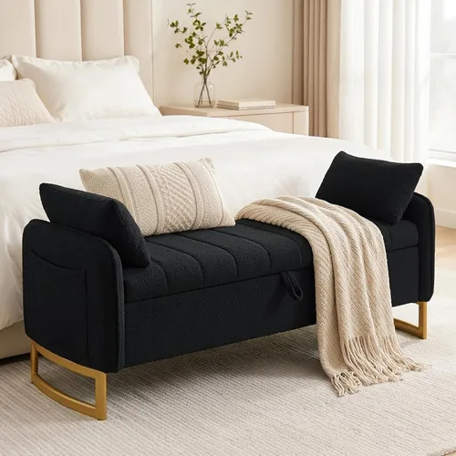 Vista 17 de Banco de almacenamiento para el extremo de la cama, bancos otomanos de Negro