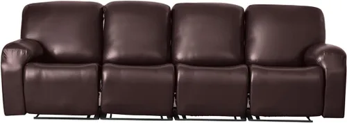 Vista 8 de Vctops - Funda elástica de 6 piezas para sofá biplaza reclinable, de cuero sintético impermeable, protector de muebles antideslizante con borde Negro
