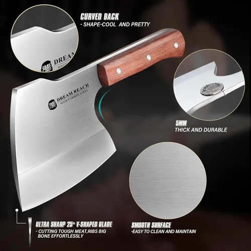 Vista 4 de Dream Reach Cuchillo Cuchilla de Carnicero de Servicio Pesado Cortador de Huesos de Acero Inoxidable Hacha de Carnicero Forjada a Mano Cuchillo