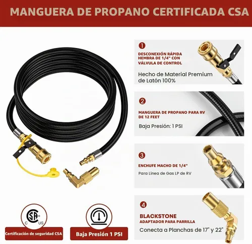 Vista 2 de Manguera de propano de conexión rápida RV de 12 pies para RV a parrilla, manguera de propano de conexión rápida LP con adaptador de codo