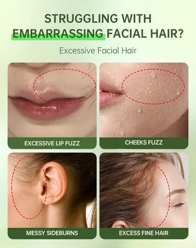 Vista 2 de Crema de depilación facial sin dolor para mujeres - Kit 2 en 1 con crema calmante para piel sensible Removedor de vello de labio superior