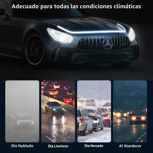 Vista 5 de Tira de luz flexible para capó de automóvil, 59 pulgadas, luz LED dinámica de circulación diurna para automóvil, camión, SUV, luz blanca, fácil