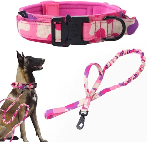 Vista 11 de Collar táctico para perro, ajustable, militar, de nailon, con asa de control y hebilla de metal resistente para perros medianos y grandes (negro, S)
