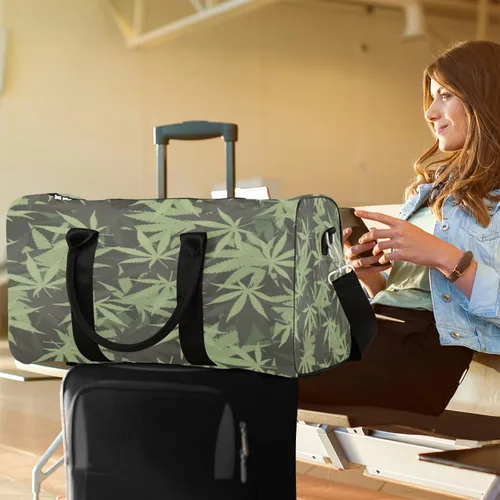 Vista 6 de Marihuana Ganja Weed - 343903397 - Bolsa de viaje plegable para gimnasio, bolsa de viaje grande para hombres y mujeres, yoga durante la noche, fin