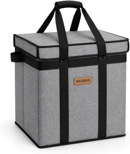 Vista 10 de Bolsas de comestibles reutilizables aisladas con tapa, bolsa enfriadora plegable con cierre de gancho y bucle, forro térmico, parte inferior Gris