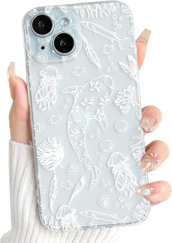 Vista 74 de NITITOP Funda para iPhone 13 Clear Sea Animal - Pez negro Pescado Negro