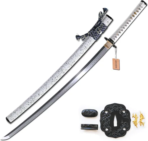 Vista 14 de MURASAME Katana Espada 41" T10 Acero Real Hamon Maquinilla de afeitar afilada espiga completa hecha a mano
