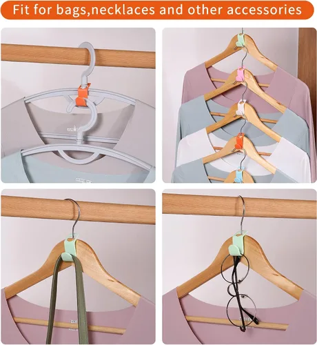 Vista 10 de SLMT 50 ganchos de conector para colgar que ahorran espacio, extensor organizador de armario para plástico, terciopelo, madera, alambre y perchas