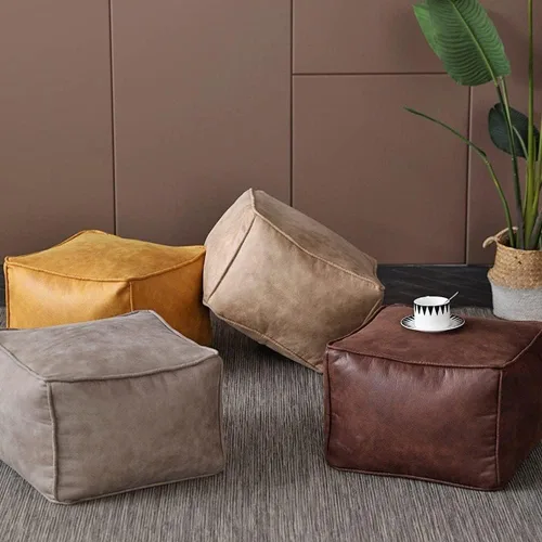 Vista 4 de Puf - Funda de sofá para puf (sin relleno), funda de sofá perezoso de doble asiento de piel de gamuza sintética, puf para sofá seccional, puf