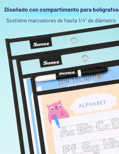 Vista 4 de SUNEE - Paquete de 30 fundas de plástico reutilizables de borrado en seco de gran tamaño con 2 anillas, fundas para boletos de 10 x 14 pulgadas