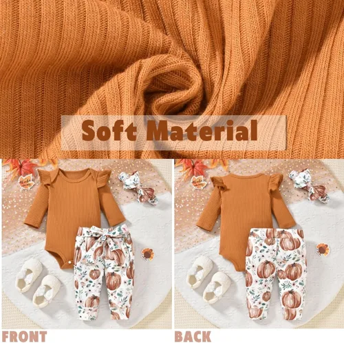 Vista 25 de Aalizzwell Conjunto de mameluco acanalado para bebé recién nacido prematuro para otoño e invierno