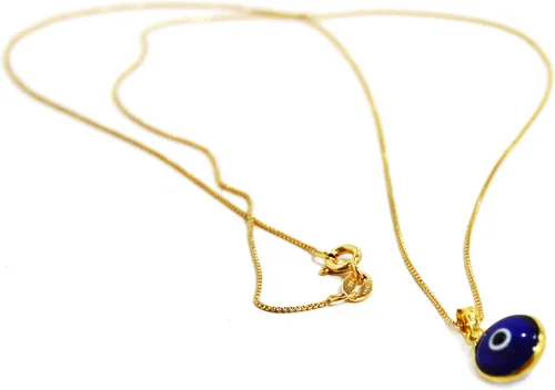 Vista 7 de Collar de cadena de oro de 14 quilates de 20 pulgadas de largo con dije de protección contra el mal de ojo de vidrio azul de 0.394in para mujer