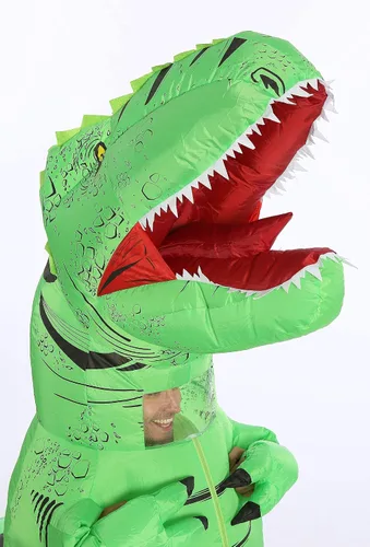 Vista 3 de FUNNY COSTUMES Disfraz de dinosaurio, inflable, traje de T Rex, tamaño adulto, Halloween, autobús escolar, fiesta de dinosaurio T Rex Verde