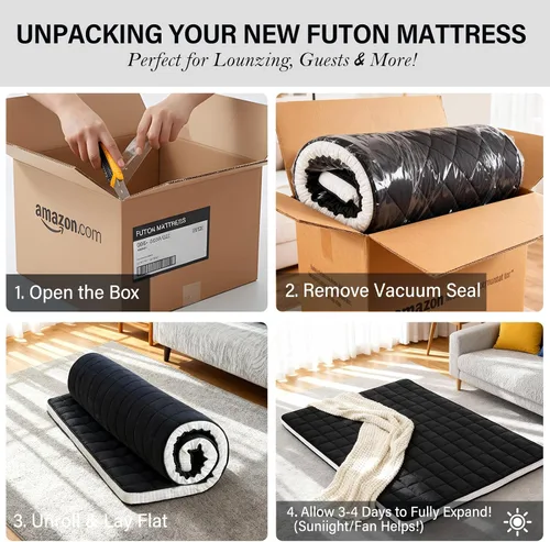 Vista 9 de Tiita Colchón japonés, colchón futón de 4 pulgadas de grosor con bolsa de almacenamiento y 2 correas, tapete de tatami para dormir tamaño individual