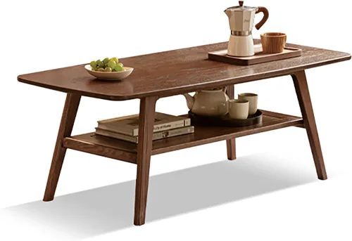 Vista 5 de Mesa de centro de madera maciza, moderna mesa de centro de madera con estante de almacenamiento para sala de estar, apartamento y oficina