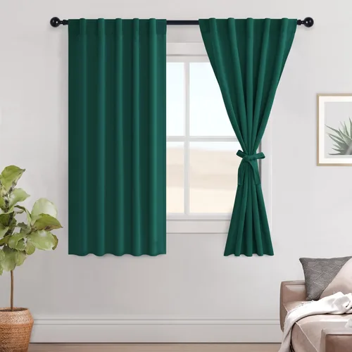 Vista 148 de Hiasan Cortinas opacas negras para dormitorio, cortinas opacas cortas de 45 pulgadas de largo, con aislamiento térmico, bolsillo para barra