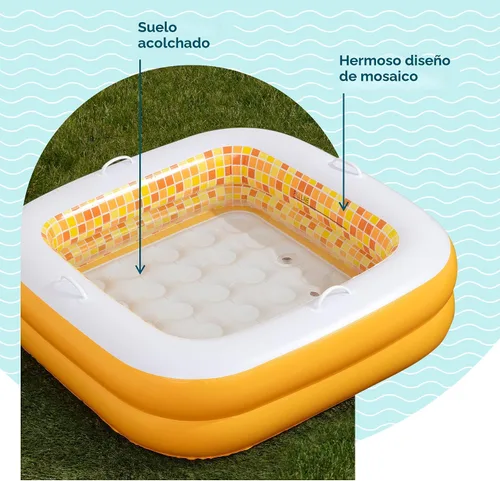 Vista 6 de Piscina inflable 3 en 1 para bebés, asas de agarre seguro patentadas, suelo suave y drenaje, juguetes de agua de verano, regalos de primer Burst