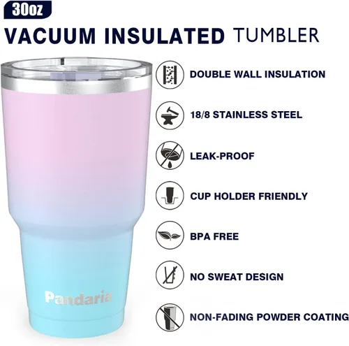 Vista 5 de Vaso de acero inoxidable aislado al vacío de 30 onzas con pajilla, duradero y apto para lavavajillas, ideal para automóvil, campamento, senderismo